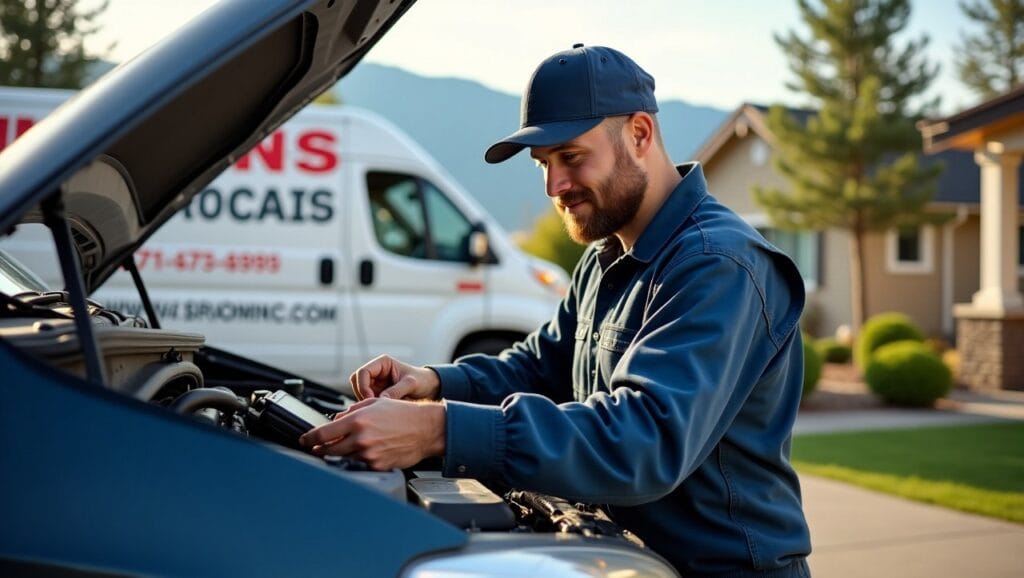 Certified auto technician fixing a vehicle near River Park Square in Spokane.